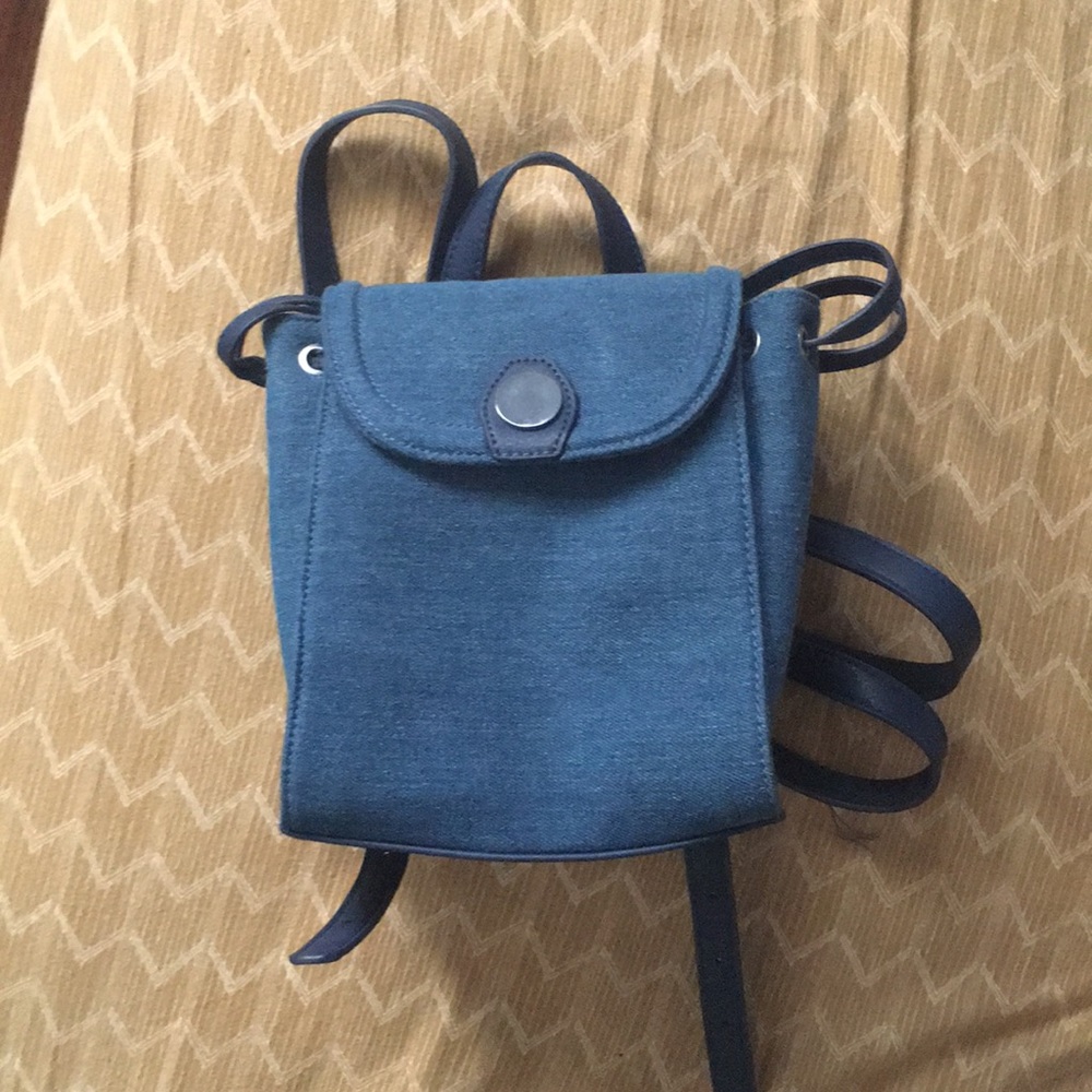 🎒 Navy Suede Back Strapped Button Mini Backpack